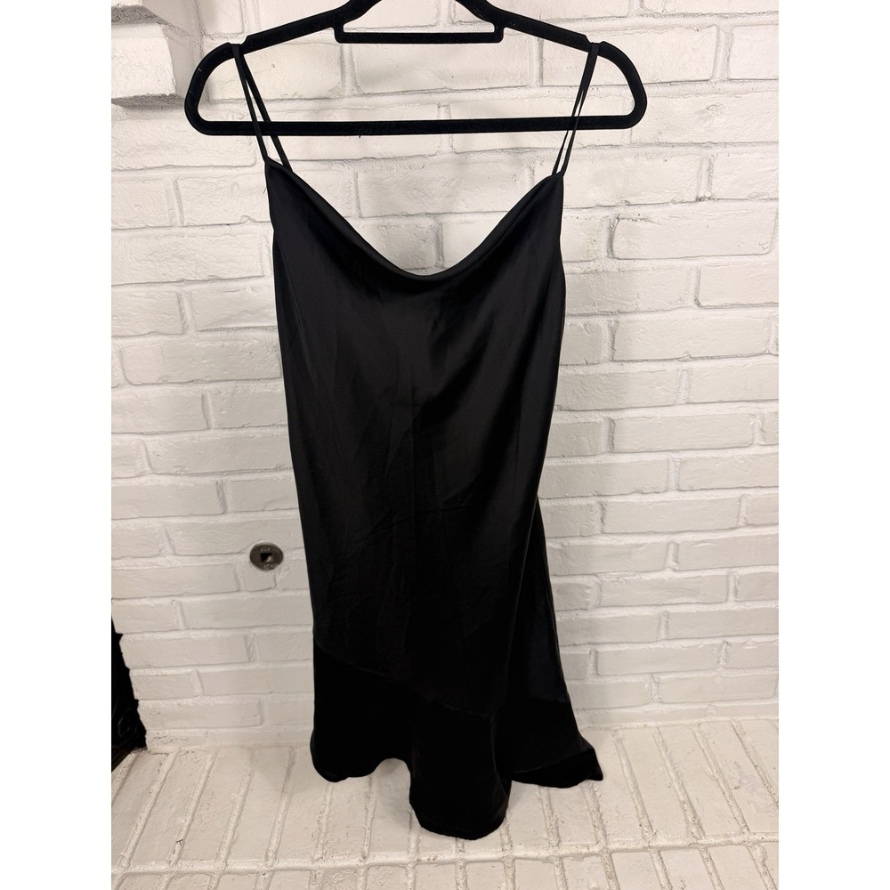 Inspired Hearts Black Satin Lace Open Back Midi Slip Dress Size Medium